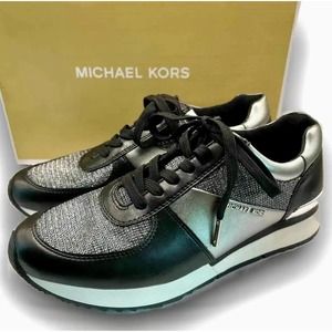 Michael Kors Allie Trainer Sneakers Black Silver Metallic Women’s Size 8.5 BNIB